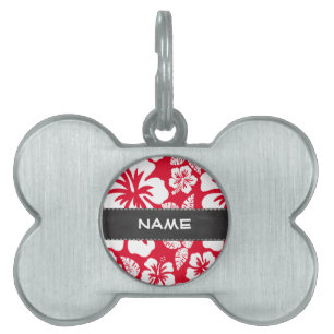 Placa Para Mascotas Hibiscus Tropical Rojo Cadmio; Chalkboard