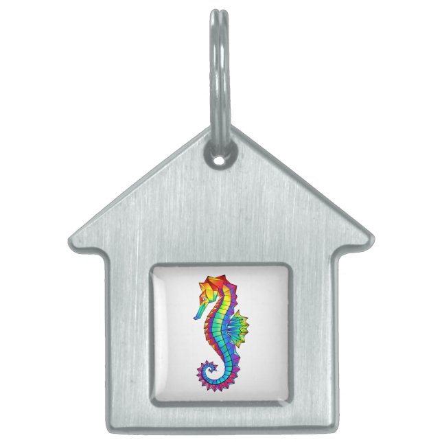 Placa Para Mascotas Hipoahoría marino poligonal arcoiris (Frente)