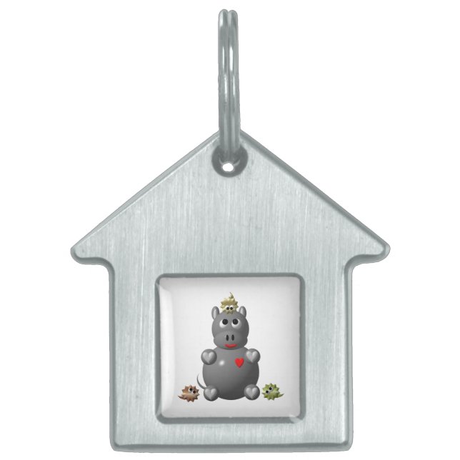 Placa Para Mascotas Hipopótamo Adorable con Hámsters (Frente)
