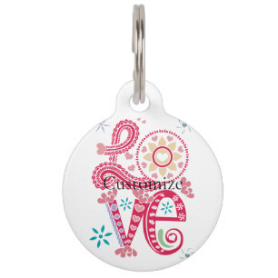 Placa Para Mascotas Hippie Groovy Love Rótulo Thunder_Cove