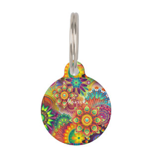 Placa Para Mascotas Hippie Groovy Techno Psychedelic Thunder_Cove