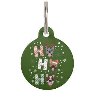 Placa Para Mascotas Ho Ho Ho Bulldog francés Feliz Navidad