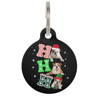 Placa Para Mascotas Ho Ho Ho Bulldog Inglés Santa Reno Navidad