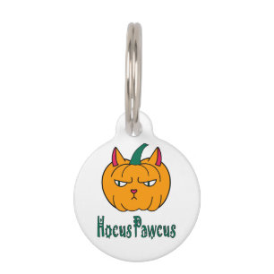 Placa Para Mascotas Hocucus pawcus Halloween calabaza ginger cat magia