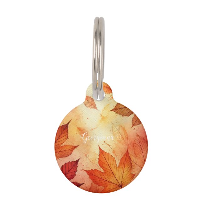 Placa Para Mascotas Hojas acuáticas otoñales cálidas personalizadas (Anverso)