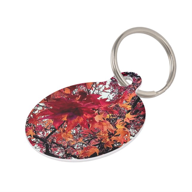 Placa Para Mascotas hojas naranja y roja (Lateral)