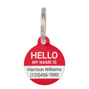 Placa Para Mascotas Hola mi nombre es blanco rojo nombre personalizado