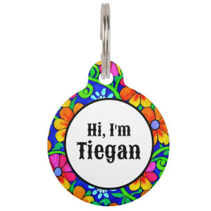 Placa Para Mascotas ¡Hola! Soy (Añadir nombre) Floral personalizada