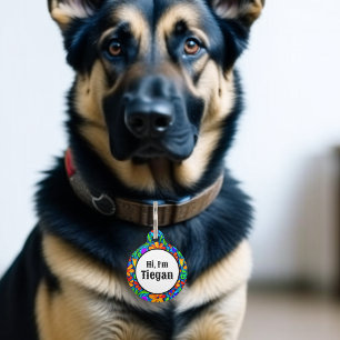 Placa Para Mascotas ¡Hola! Soy (Añadir nombre) Floral personalizada