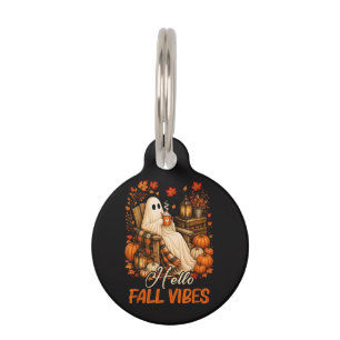 Placa Para Mascotas Hola Vibraciones de Otoño Fantasma Lindo Calabaza 