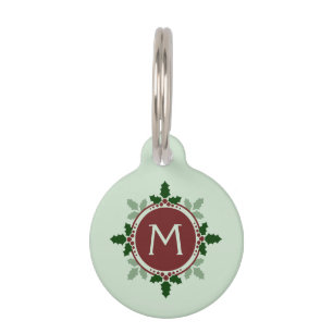 Placa Para Mascotas Holly deja vacaciones de Navidades rojos verdes mo
