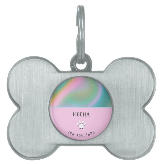 Placa Para Mascotas Holográfico Rosa (Frente)
