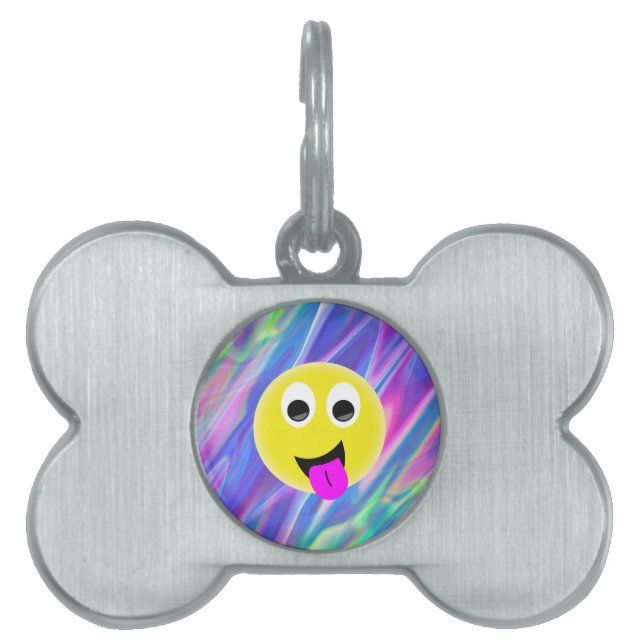 Placa Para Mascotas Holograma de emoji (Frente)