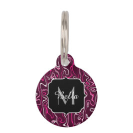 Placa Para Mascotas Hot pink damascus abstract swirls Custom Monogram