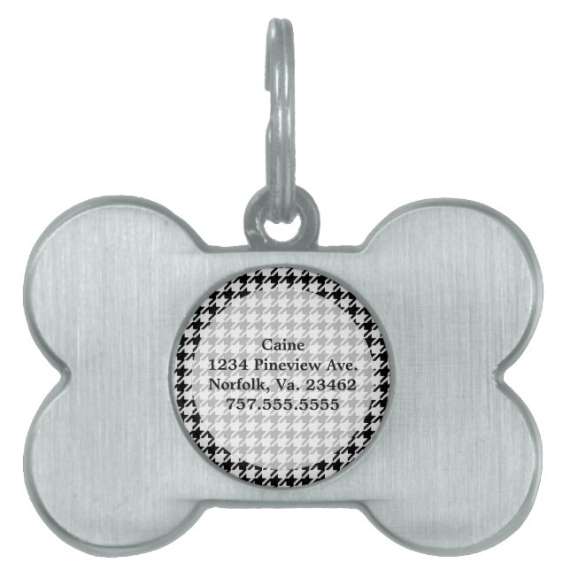 Placa Para Mascotas Houndstooth negro y blanco de Shirley Taylor (Frente)