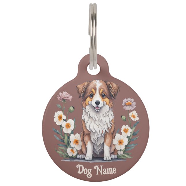Placa Para Mascotas Hübscher Collie umringt von Pflanzen - (Anverso)