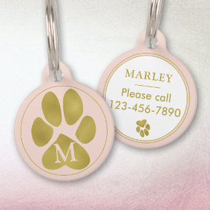 Placa Para Mascotas Huella de garra dorada falsa bonita Rosa rubor Mon
