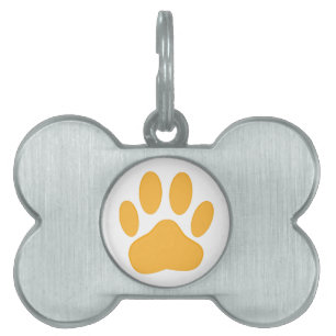 Placa Para Mascotas Huella de papel de perro naranja