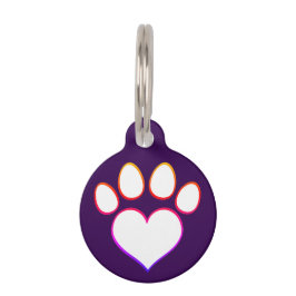 Placa Para Mascotas Huella de pata retro con corazón