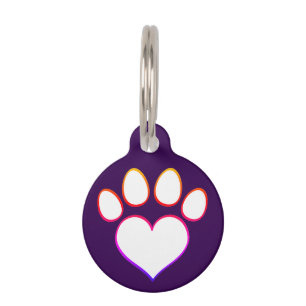 Placa Para Mascotas Huella de pata retro con corazón