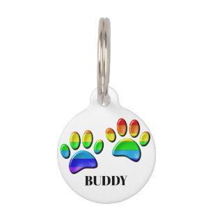 Placa Para Mascotas Huella de perro arcoíris
