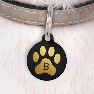 Placa Para Mascotas Huella de perro con monograma de lámina de oro fal
