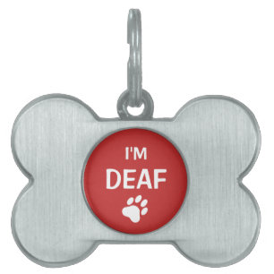 Placa Para Mascotas Huella de pezuña blanca y roja Soy sordo