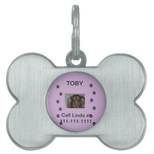 Placa Para Mascotas Huellas con foto y nombre de la mascota