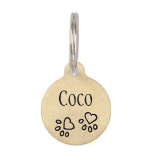 Placa Para Mascotas Huellas de Garra Doradas de Lujo Falsas y Nombre P