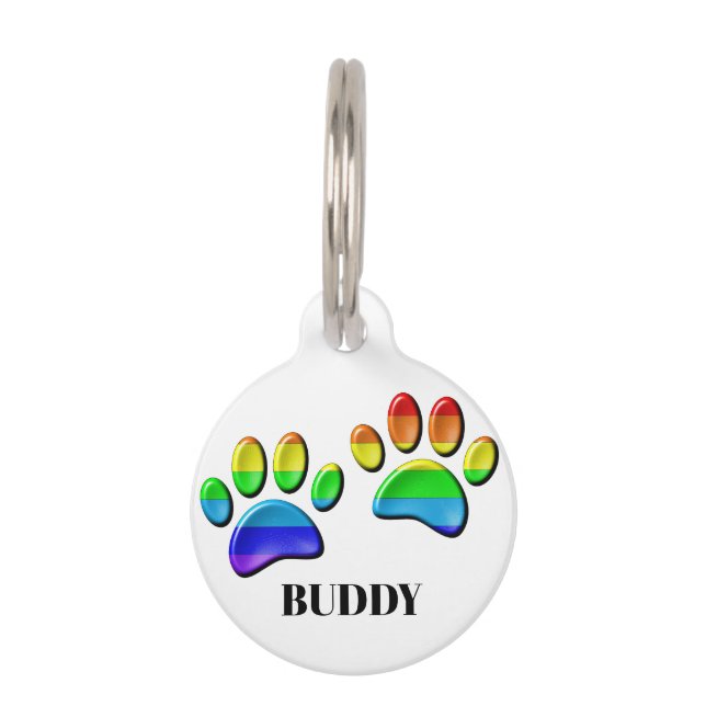 Placa Para Mascotas Huellas de perro del arco iris (Anverso)