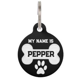 Placa Para Mascotas Hueso de perro blanco   Personalizar