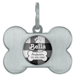 Placa Para Mascotas Hueso de perro de Personalizado blanco y negro con