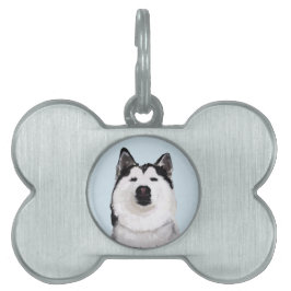 Placa Para Mascotas Hueso de perro husky etiqueta de mascota