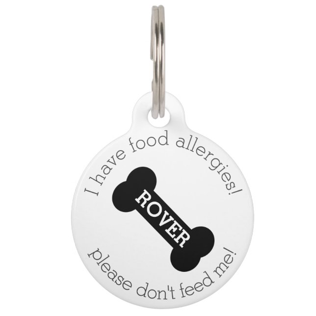 Placa Para Mascotas Hueso de perro negro - Alerta médica sobre alergia (Anverso)