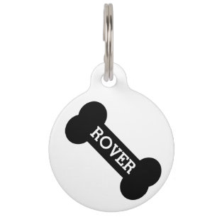 Placa Para Mascotas Hueso de perro negro lindo - Personalizado