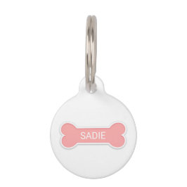 Placa Para Mascotas Hueso de Perro Rosa con Nombre de Mascota Personal