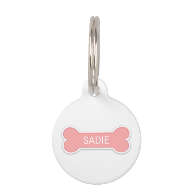 Placa Para Mascotas Hueso De Perro Rosa Rubor Con Nombre De Mascota Pe (Anverso)