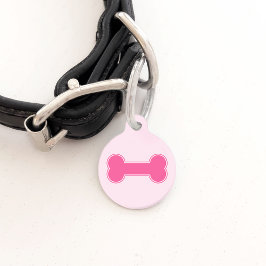 Placa Para Mascotas Hueso de Perro Rosa y Información del Mascota