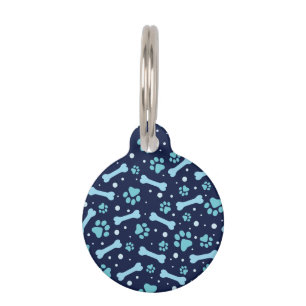 Placa Para Mascotas Huesos de perro azules personalizados Patitas de p