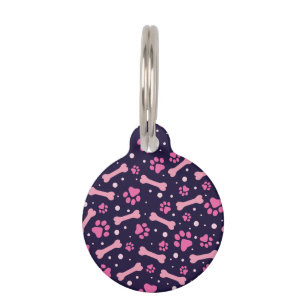 Placa Para Mascotas Huesos de perro personalizados rosa púrpura Patita