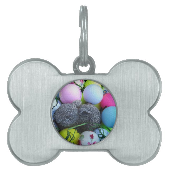 Placa Para Mascotas Huevos de Pascua, bolas de golf de conejo (Frente)