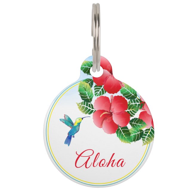 Placa Para Mascotas Hummingbird Hibiscus Hawaiian Tropical (Anverso)