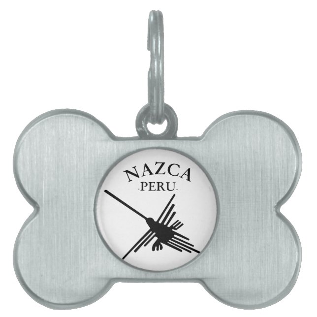 Placa Para Mascotas Hummingbird Nazca Peru con texto curvo (Frente)