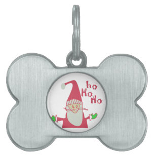 Placa Para Mascotas Humorística Santa con Festividad Ho Ho Ho