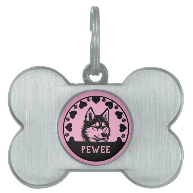 Placa Para Mascotas Husky Dog Mascota Dueño (Frente)