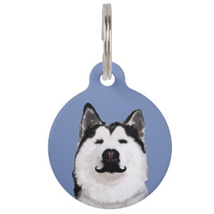 Placa Para Mascotas Husky dog Mustache Pet Tag