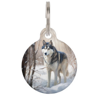 Placa Para Mascotas Husky Siberiano Deja que nieve Navidad