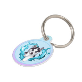 Placa Para Mascotas Huskywelpe mit Herz hellblau Rüde