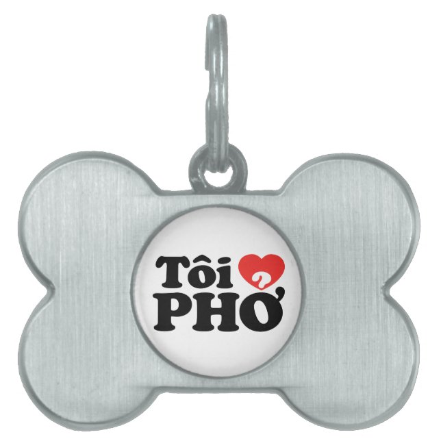 Placa Para Mascotas I Heart (Love) Pho (Tôi + PHỞ) Idioma Vietnamita (Frente)