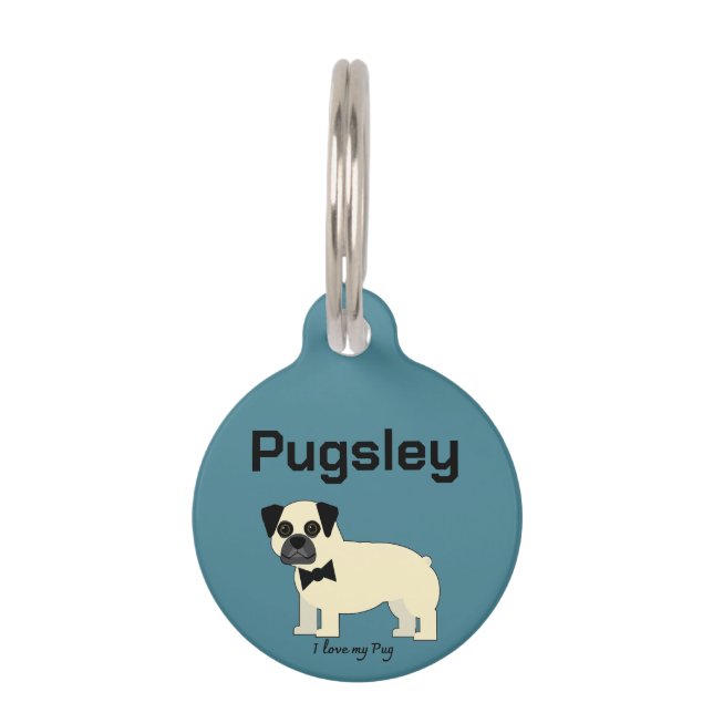 Placa Para Mascotas I love my Pug (Anverso)